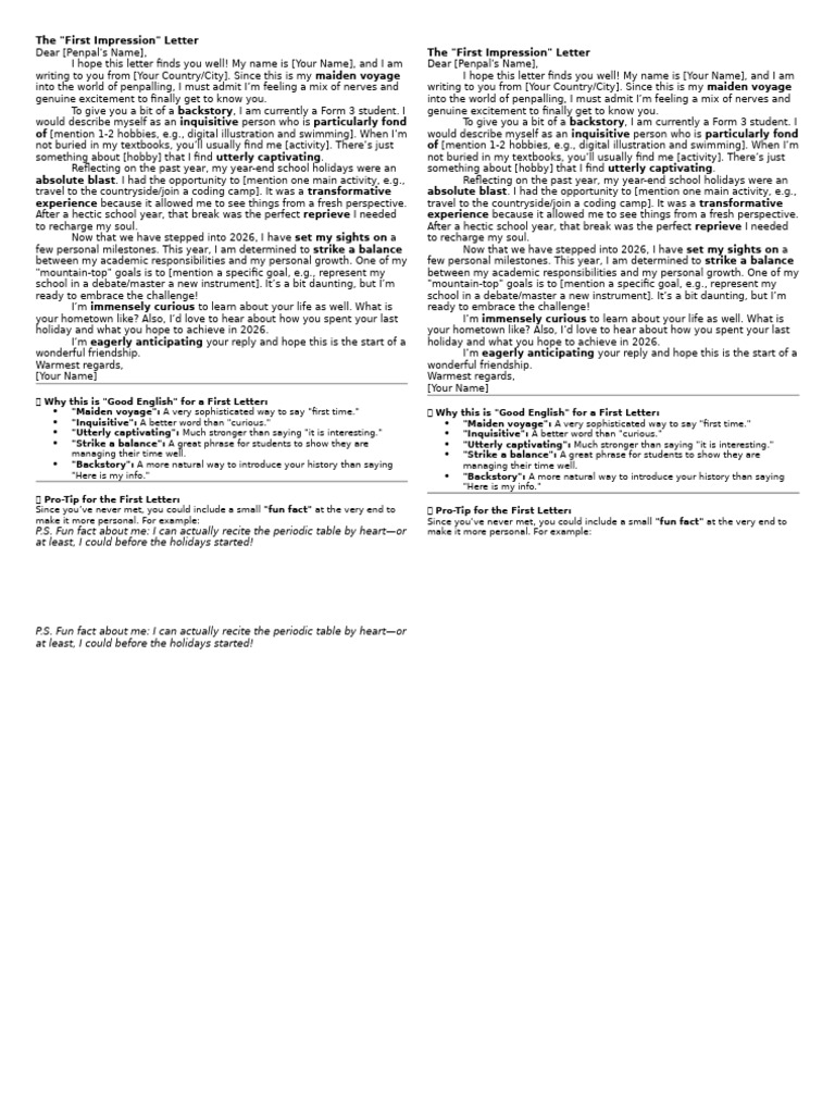 The First Impression Letter | PDF