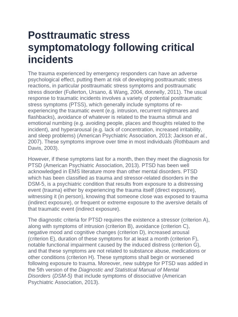 Posttraumatic Stress Symptomatology Following Critical Incidents | PDF ...