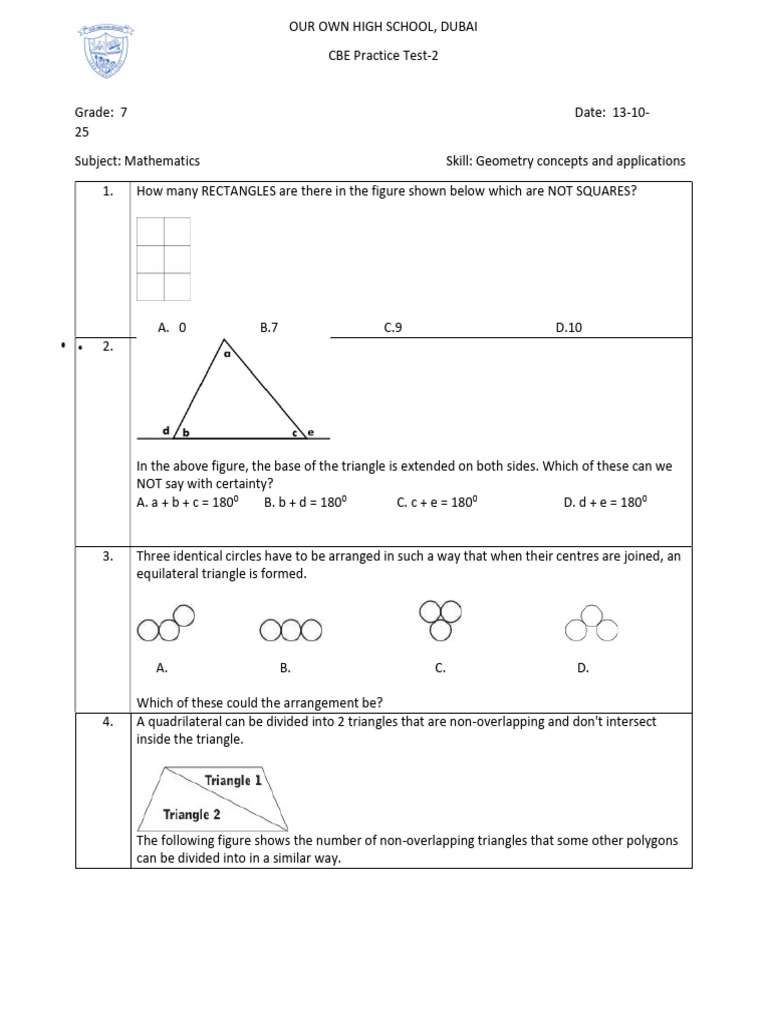 g7 Cbe Practice Test 2 | PDF | Triangle | Rectangle