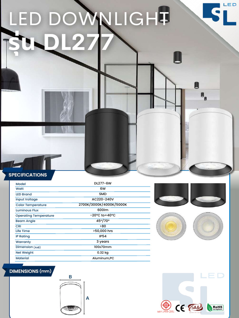 SL Led Downlight Dl277 Series - Compressed | PDF