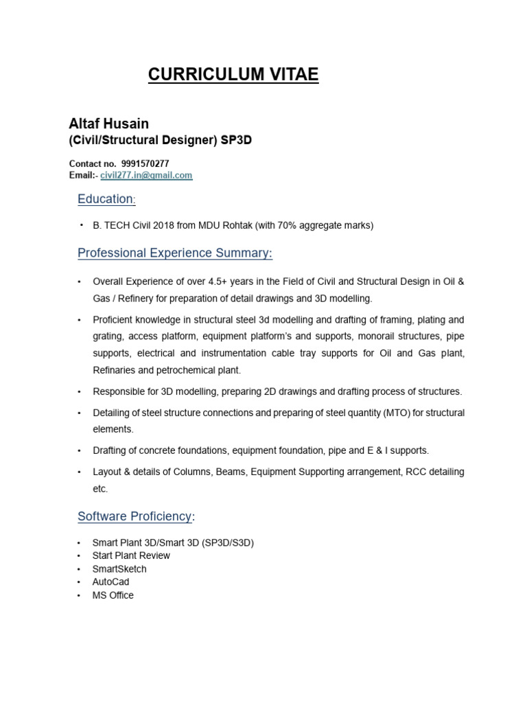 Altaf Husain Structure Designer Resume s3d | PDF