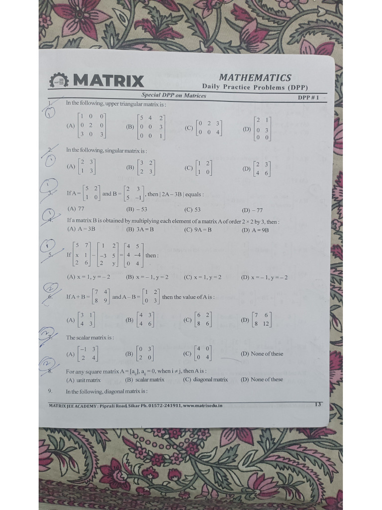 DPP 1 Matrix | PDF