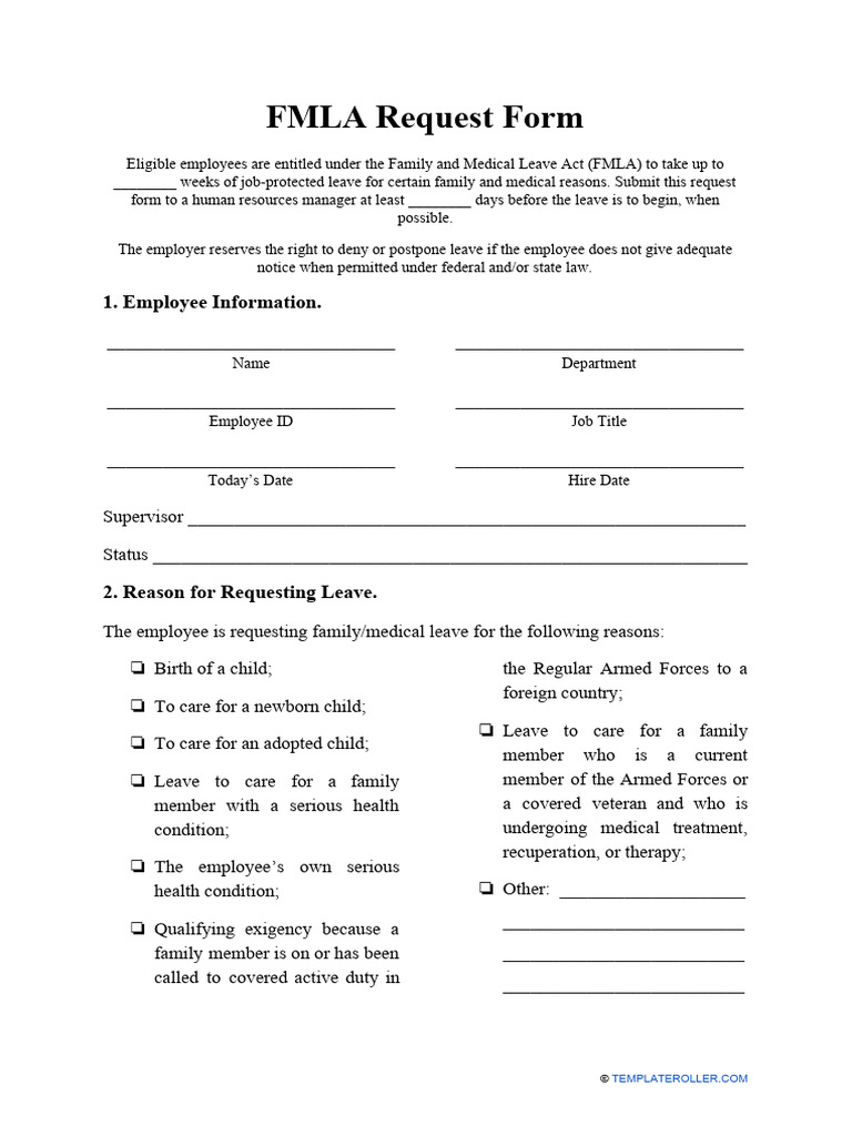 Main Fmla Request Form | PDF | Family And Medical Leave Act Of 1993 ...