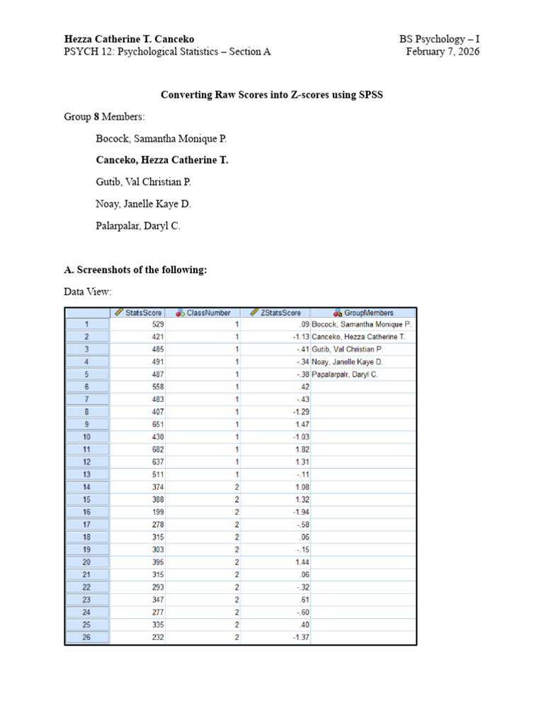 Converting Raw Scores Into Z-Scores Using SPSS | PDF