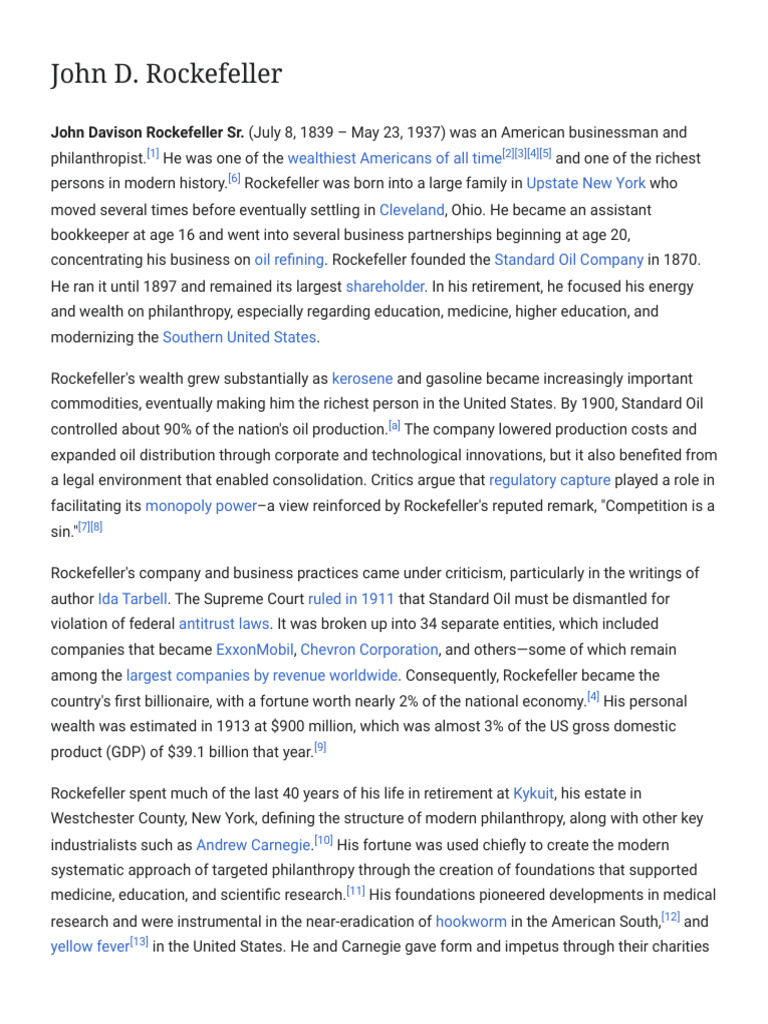 John D. Rockefeller - Wikipedia | PDF | John D. Rockefeller | Standard Oil