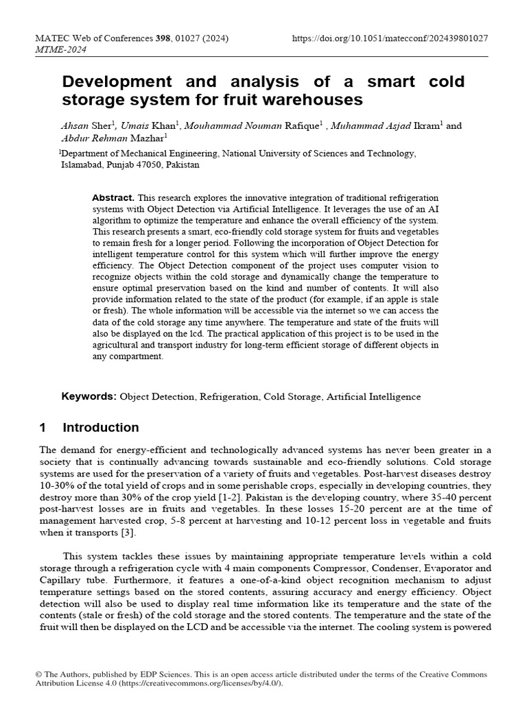 Development and Analysis of A Smart Cold Storage S | PDF ...