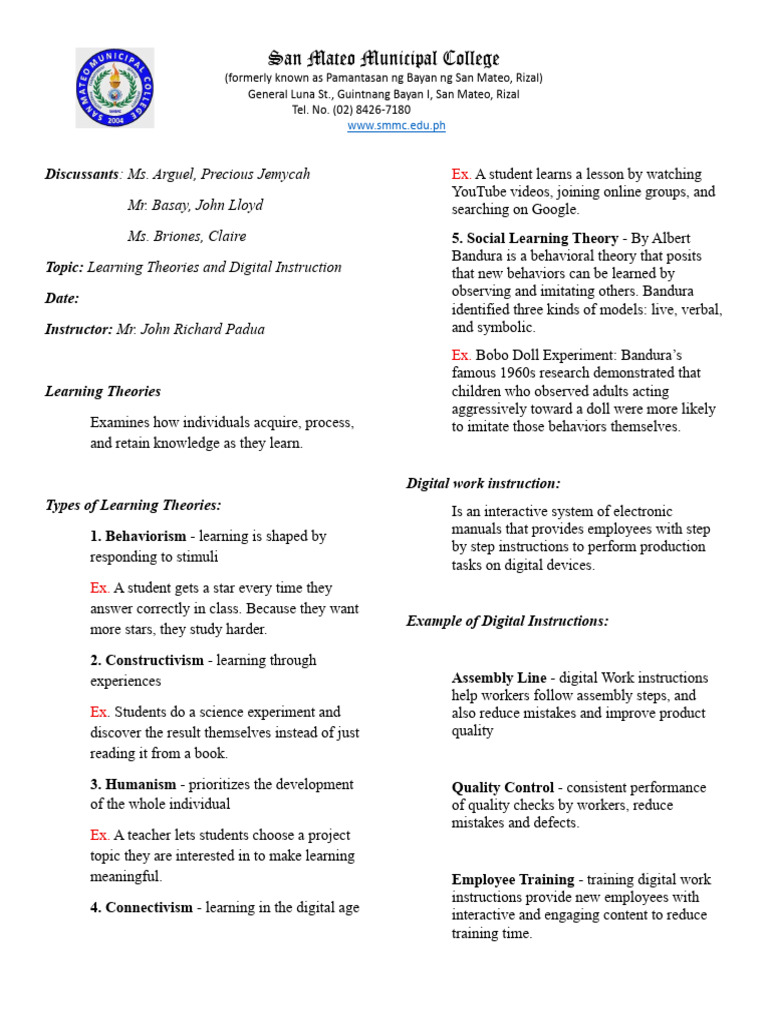BEEDI-B Handout Group2 | PDF | Learning Theory (Education) | Cognitive ...