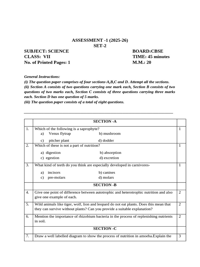 Grade 7 Science Paper - Set 2 | PDF | Digestion | Nutrition