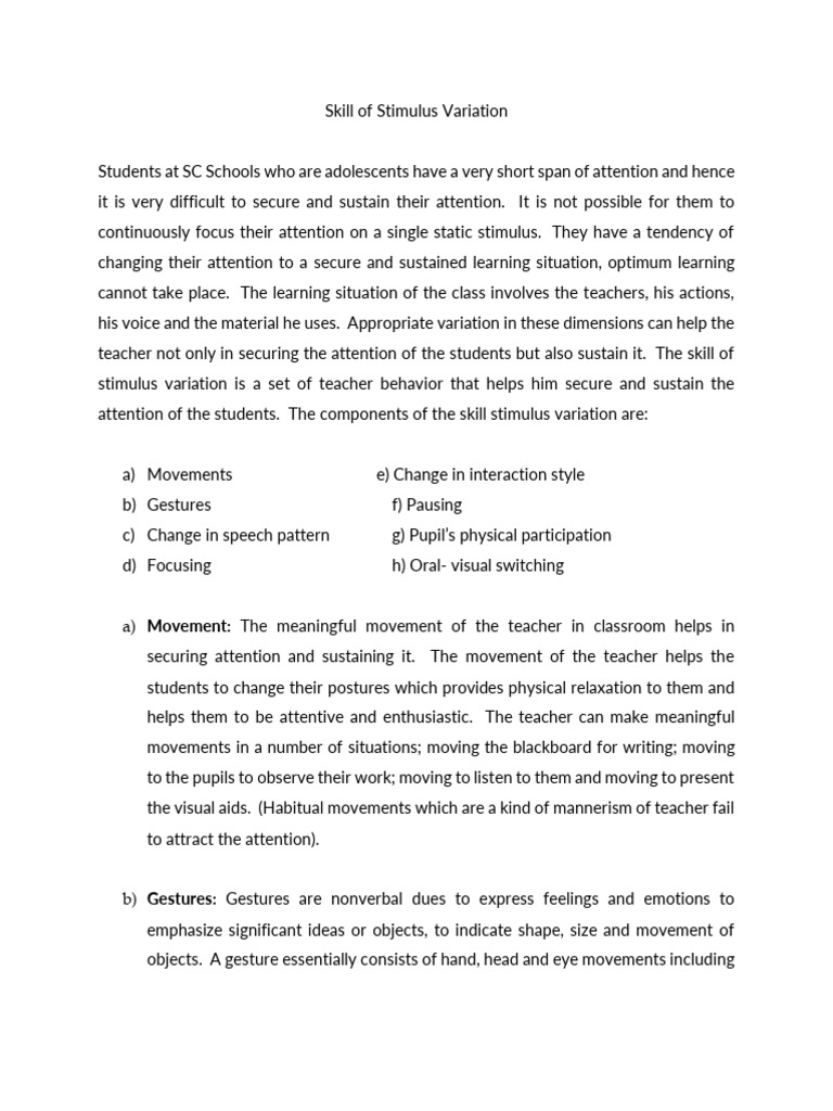 Skill of Stimulus Variation | PDF | Learning | Attention