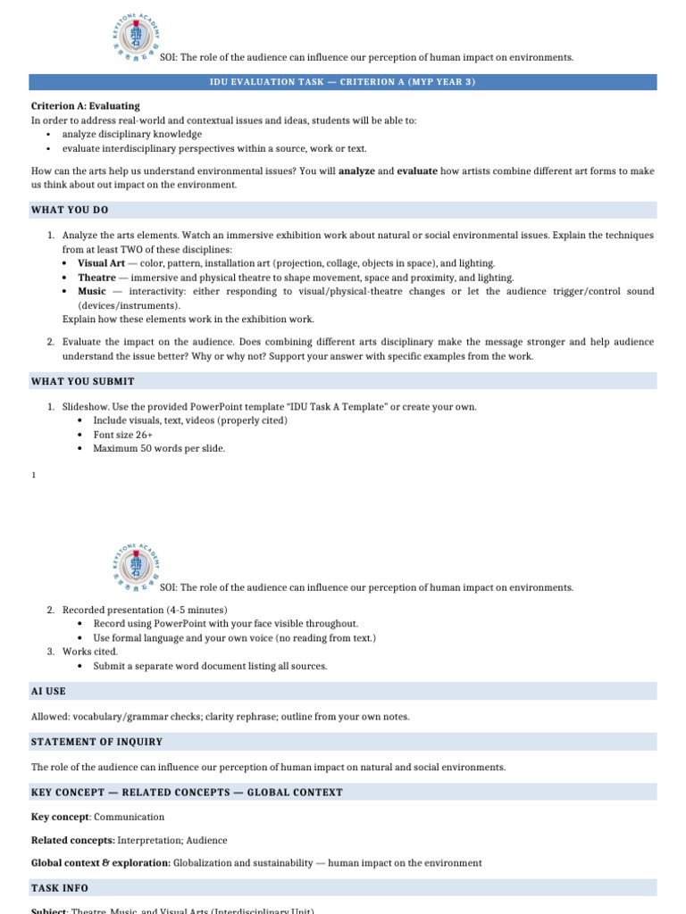 IDU Task A Task Clarification Sheet | PDF | Interdisciplinarity ...