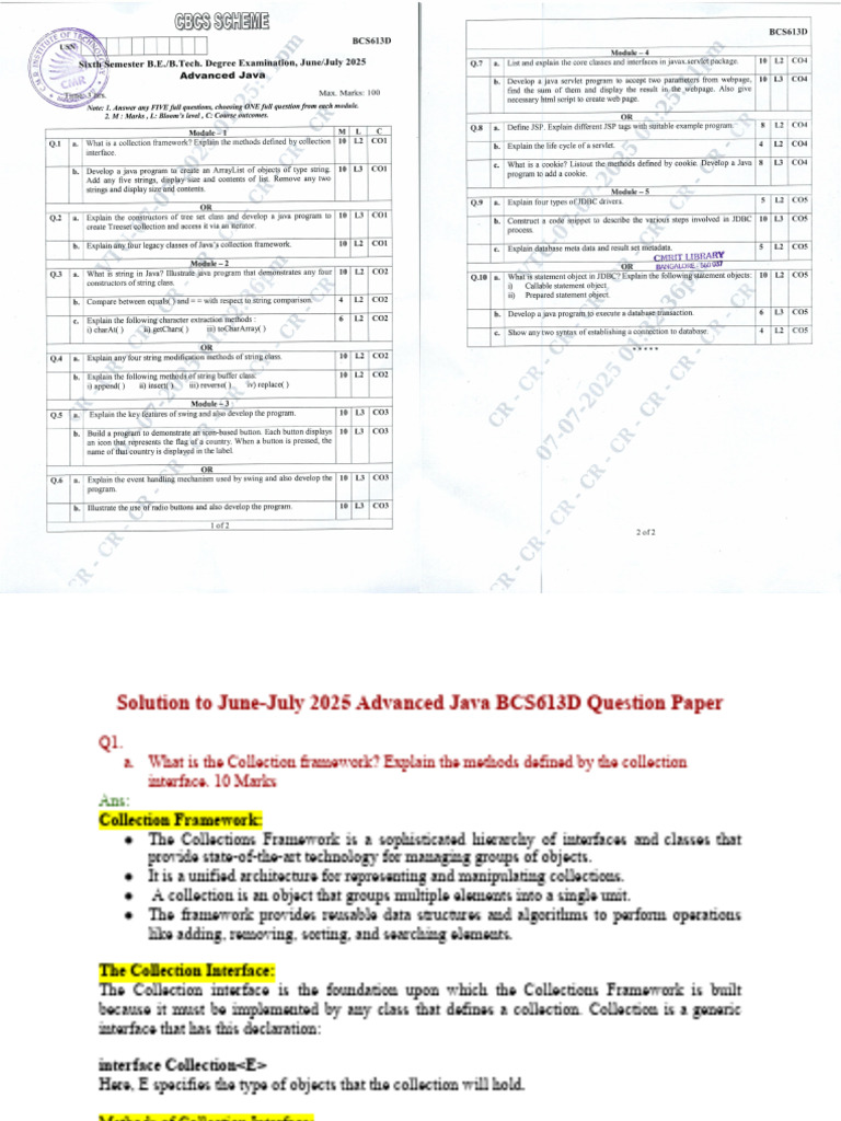 VTU Exam Question Paper With Solution of BCS613D Advanced Java July ...