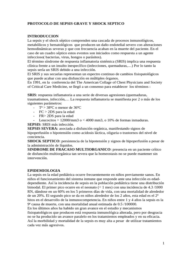 Protocolo de Sepsis Severa y Shock Septico (Provisional) | PDF ...