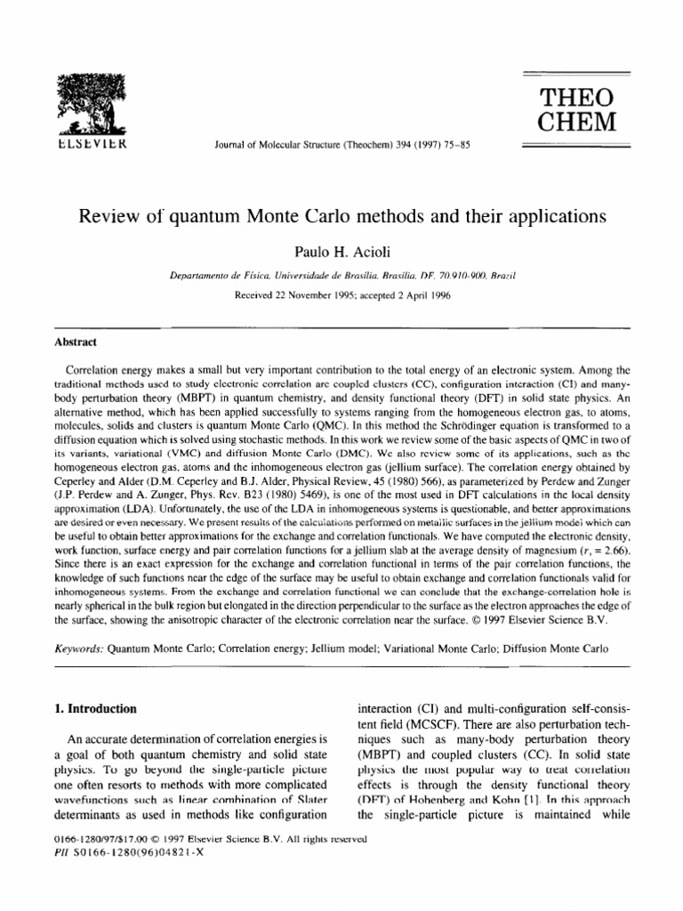 Review of Quantum Monte Carlo Methods An | PDF | Density Functional ...