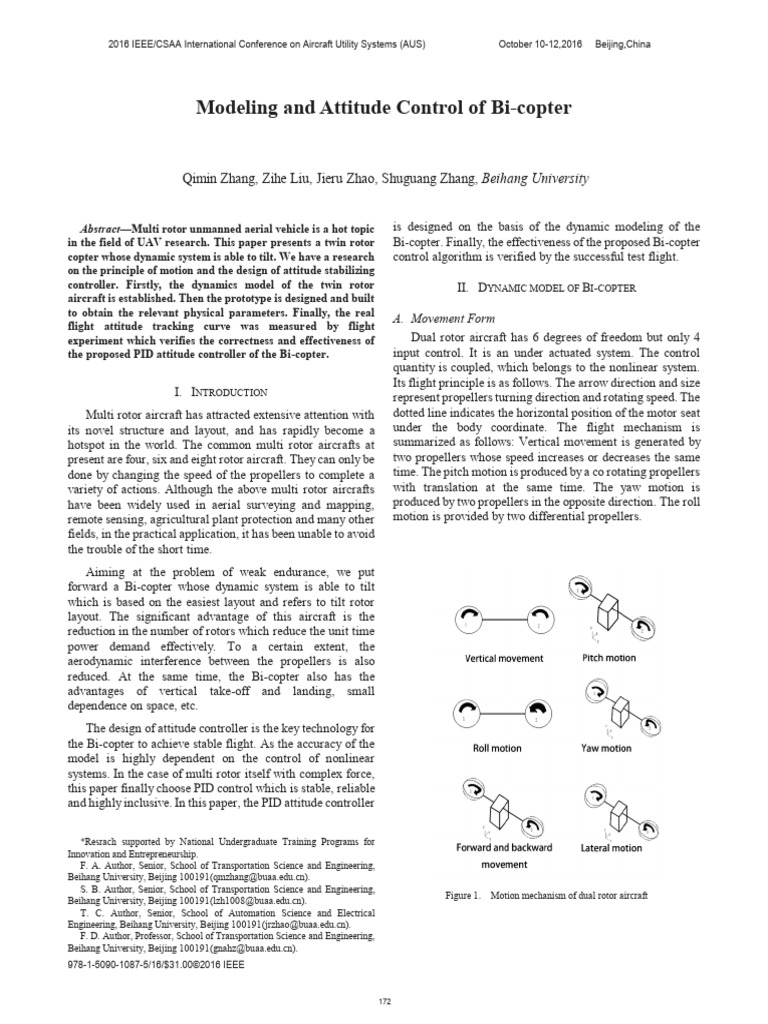 Modeling and Attitude Control of Bi-Copter | PDF | Rotation | Aircraft