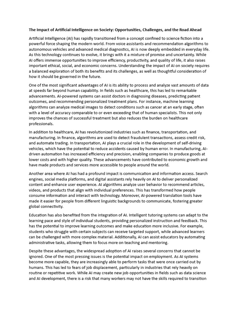 The Impact of Artificial Intelligence On Society | PDF | Artificial ...