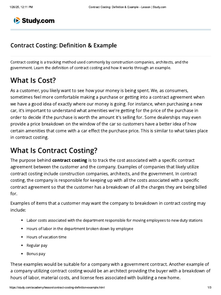 011 Contract Costing - Definition & Example - Lesson - Study | PDF ...