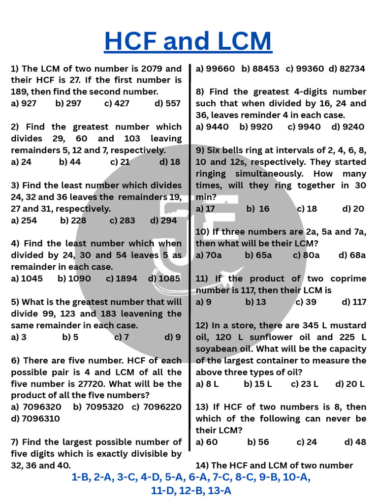Practice Sheet (HCF and LCM) | PDF | Multiplication | Number Theory