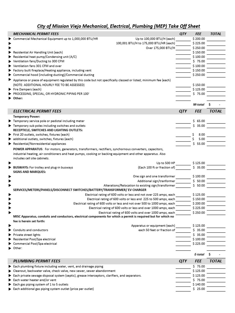 Mep Take Off Sheet | PDF | Engineering Thermodynamics | Electric Power
