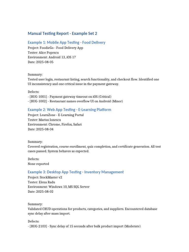 Manual Testing Report Examples | PDF