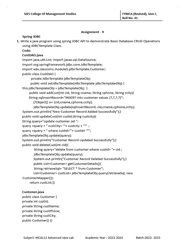 AJ Assignment9 Dhanraj 41 | PDF | Sql | Computer Programming