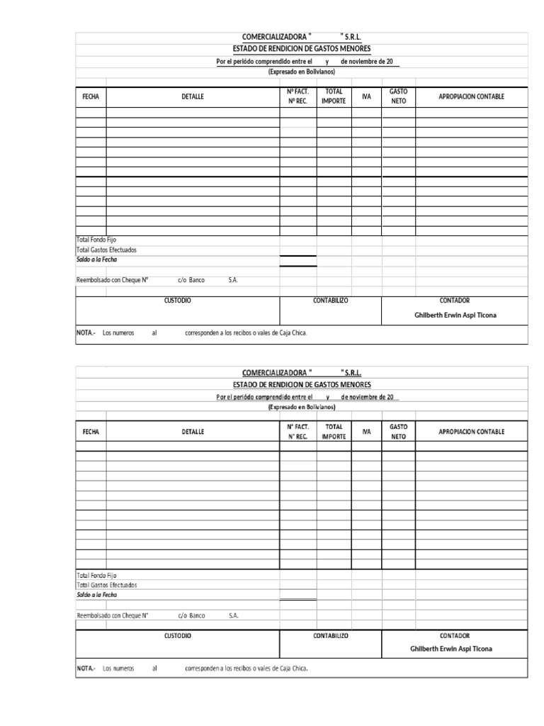 Formato de Doc. Caja Chica Personalizado 2 | PDF