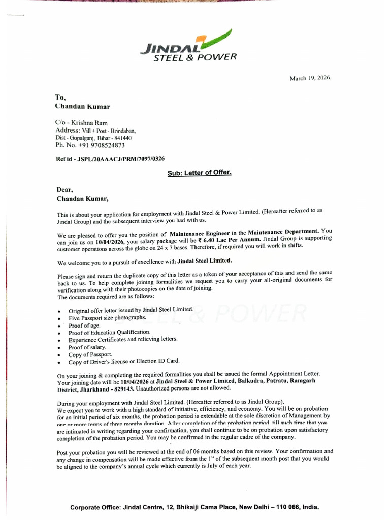 Chandan Kumar Offer | PDF