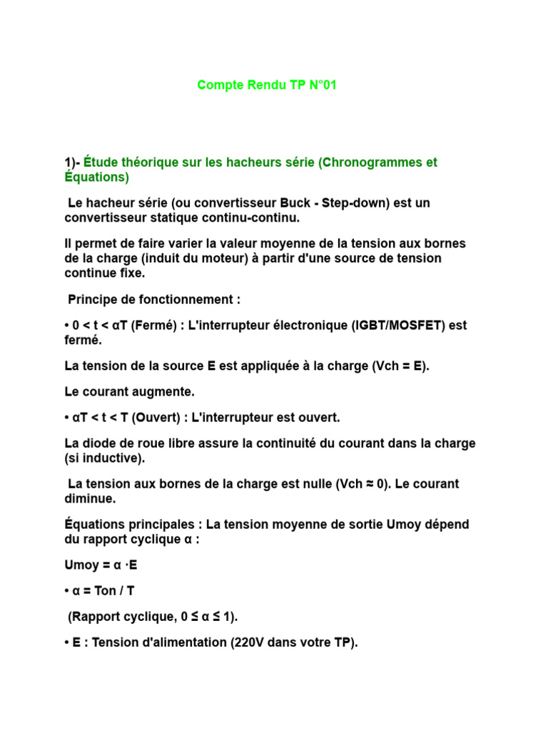 Compte Rendu TP N01.. | PDF | Ingénierie de l'énergie électrique ...