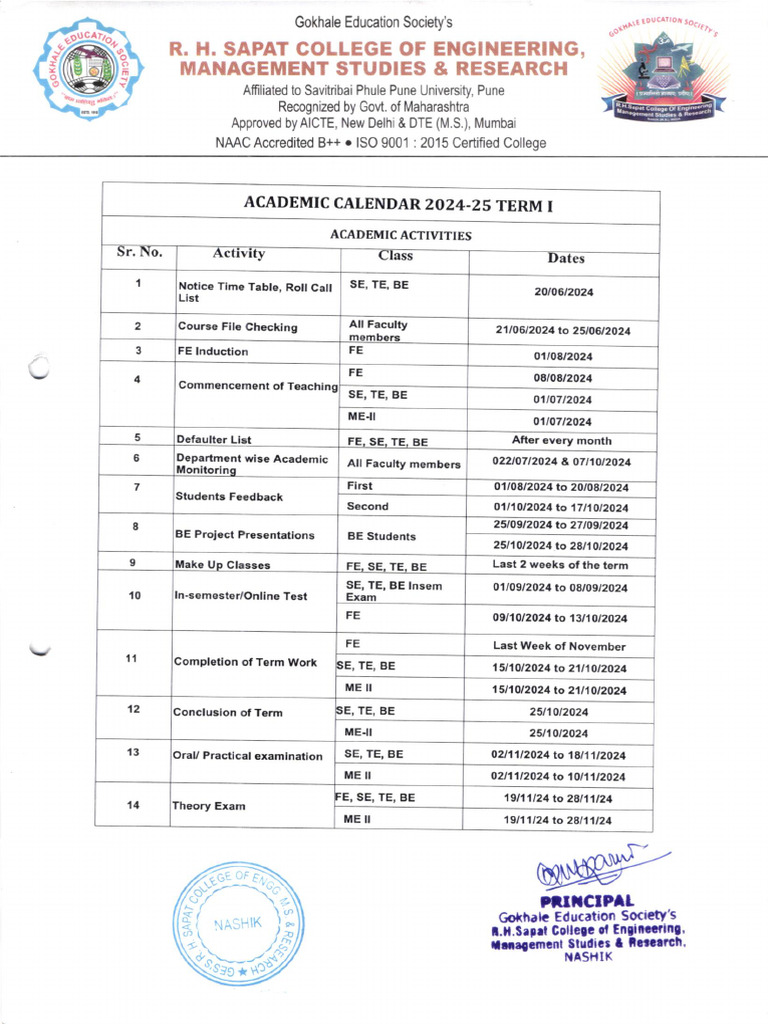 Rhscoe Academic Cal 2024 25 | PDF