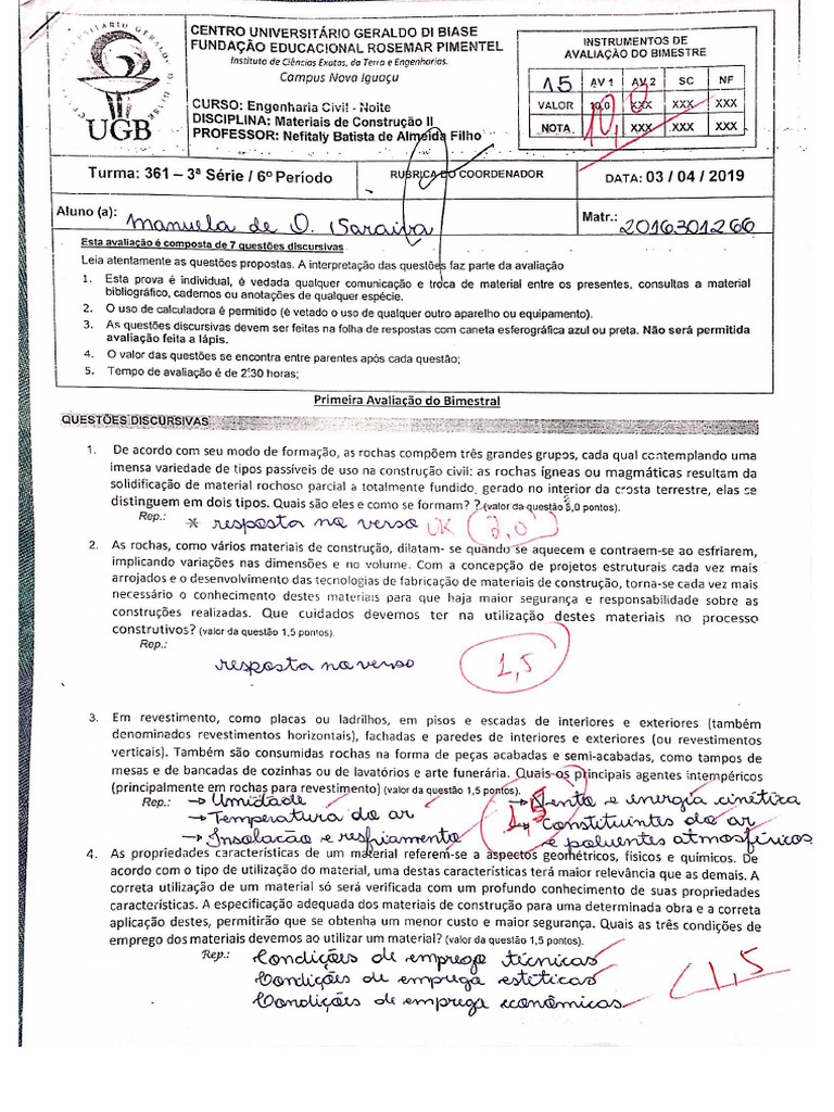 Materiais de Const II - P1 - 20190704184220 | PDF