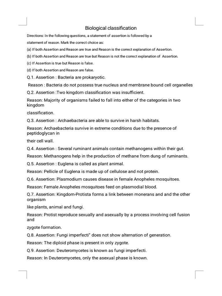 Assignment On Biological Classification | PDF | Cyanobacteria | Algae