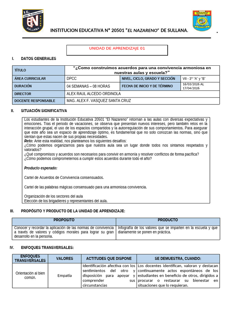 20501 3ºgrado Dpcc Unidad 01 | PDF | Aprendizaje | Evaluación
