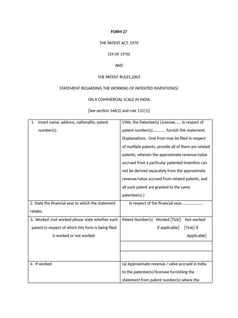 Form 27 | PDF | Patent | Glossary Of Patent Law Terms