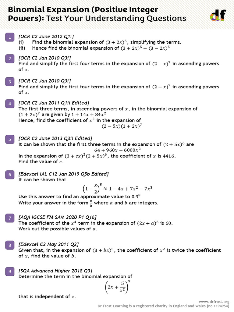 Binomial Expansion With Positive Integer Exponents - TYU Handout | PDF ...