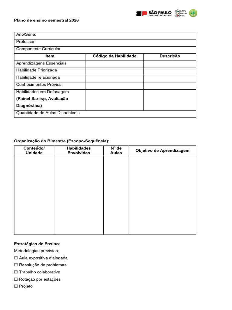 Modelo de Plano de Ensino 2026 | PDF