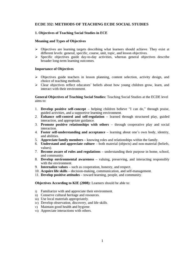 Ecde 332 Methods of Teaching Ecde Social Studies Summary | PDF ...