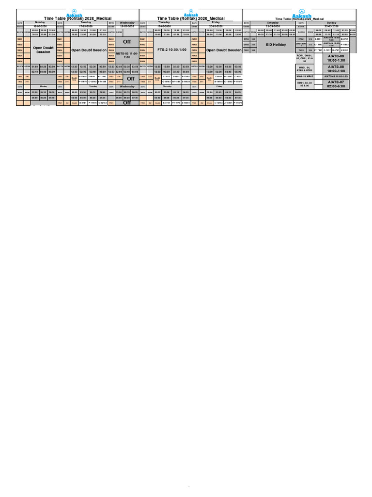 Time Table - Medical - 16 To 22 March 2026 | PDF