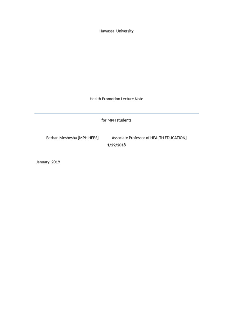Draft HP Lecture Note For MPH, 2019 | PDF | Psychological Concepts ...