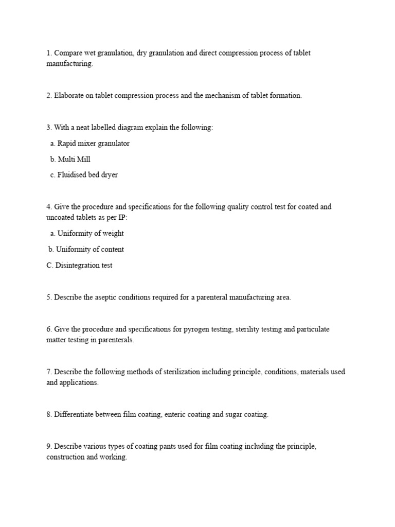 Fybsc Sem 2 Formulation Development Assignment | PDF