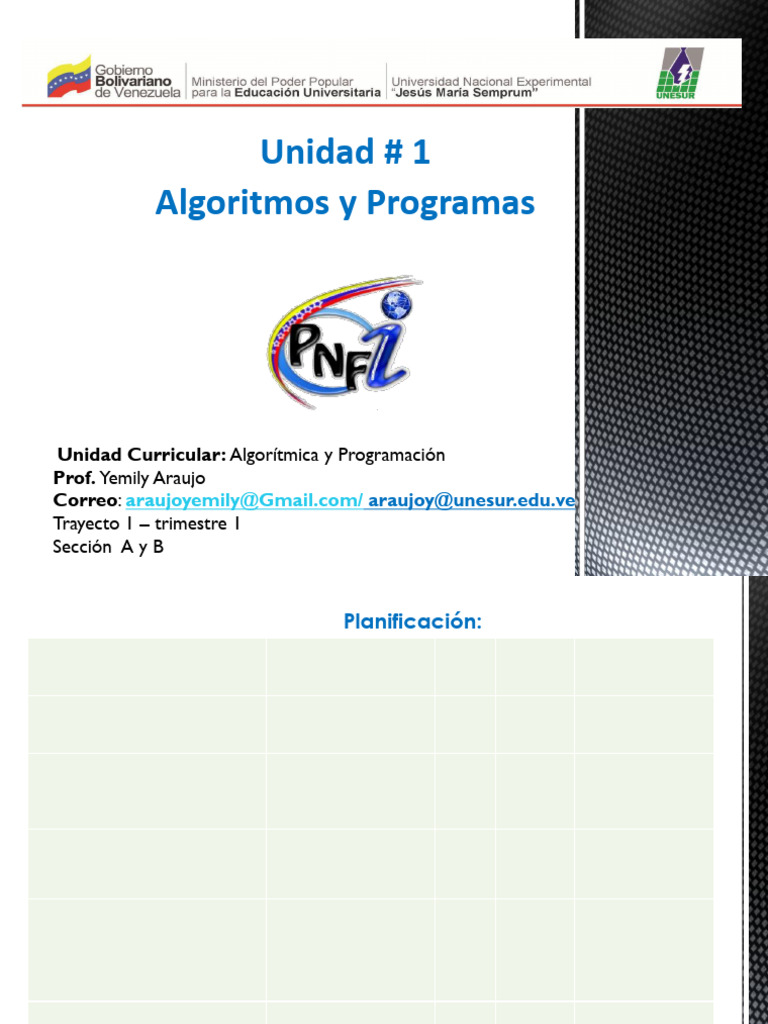 Unidad # 1 Algoritmica y Programacion Planificacion | PDF | Algoritmos ...