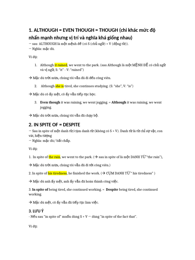 Although Vs InSpiteOf | PDF