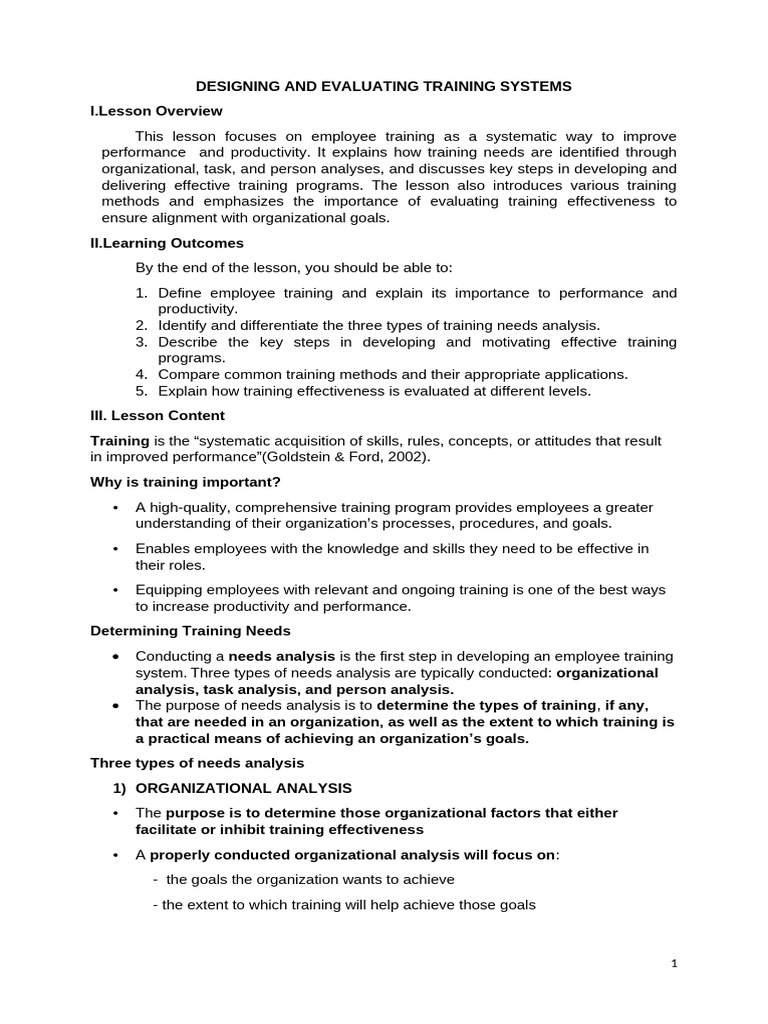 Designing and Evaluating Training Programs | PDF | Performance ...
