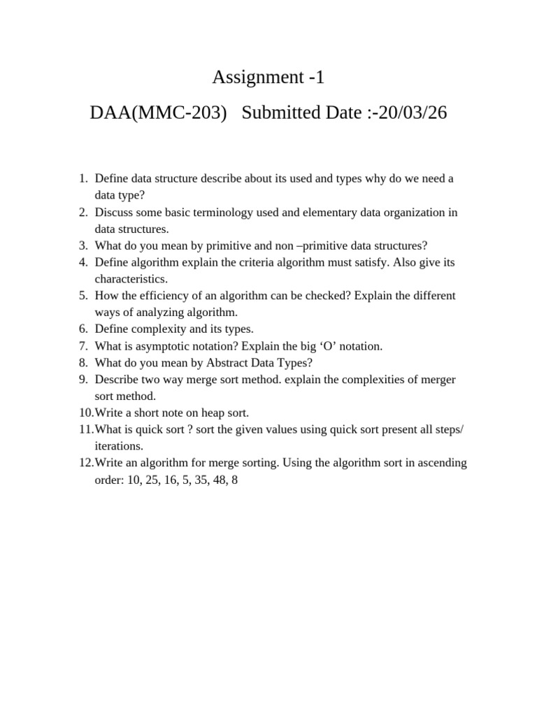 Daa Ass 1 2026 | PDF