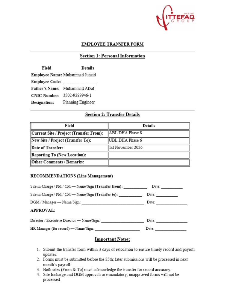 Transfer Form | PDF