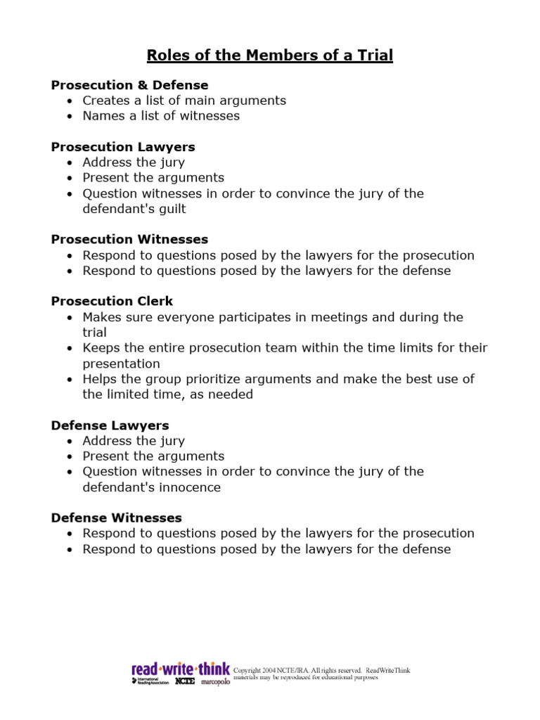 Roles For Mock Trial | PDF