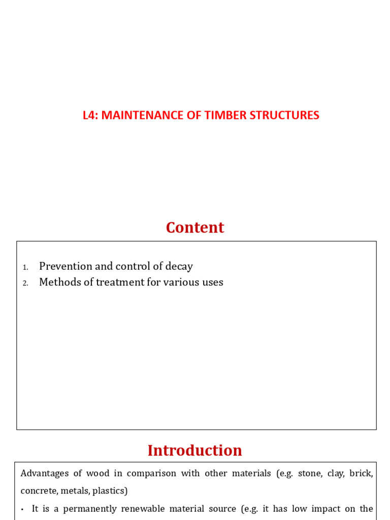 CE 465 - Lecture 4 - Maintenance of Timber Structures | PDF | Wood | Lumber