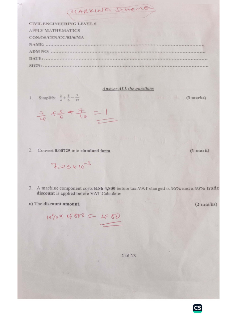 Marking Scheme Math | PDF