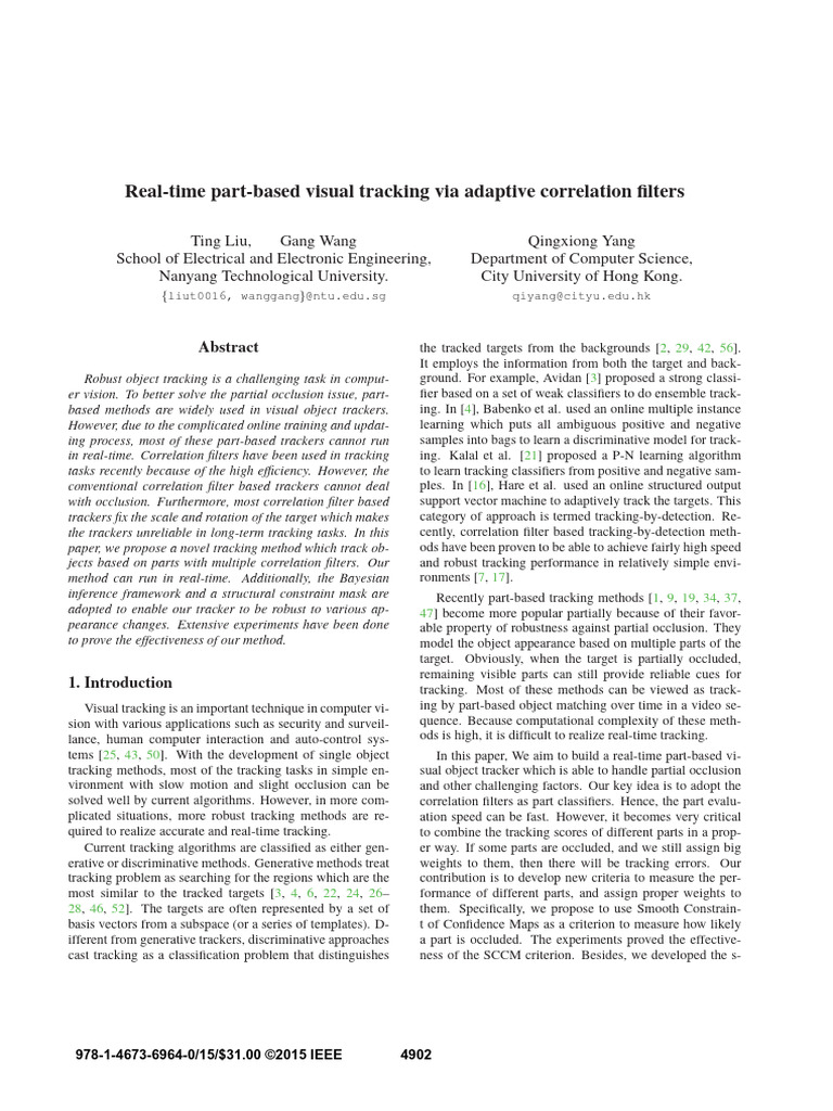 Real-Time Part-Based Visual Tracking Via Adaptive Correlation Filters ...