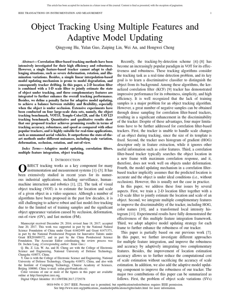 Object Tracking Using Multiple Features and Adaptive Model Updating ...