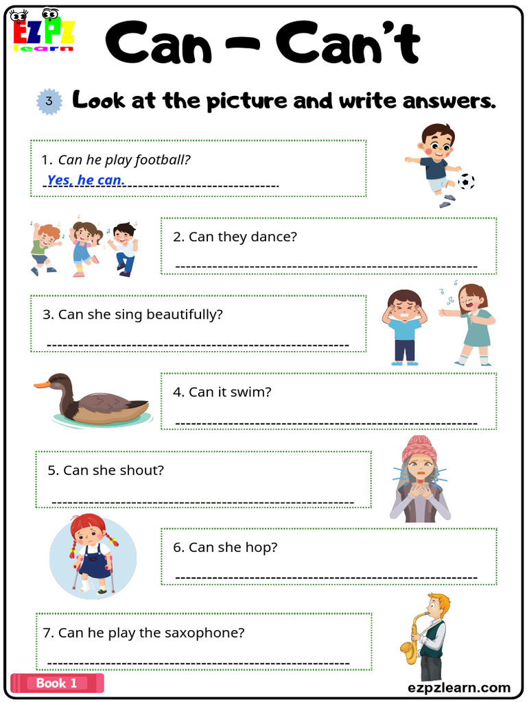 Can Cant Look at The Pictures and Write The Answers Worksheet | PDF