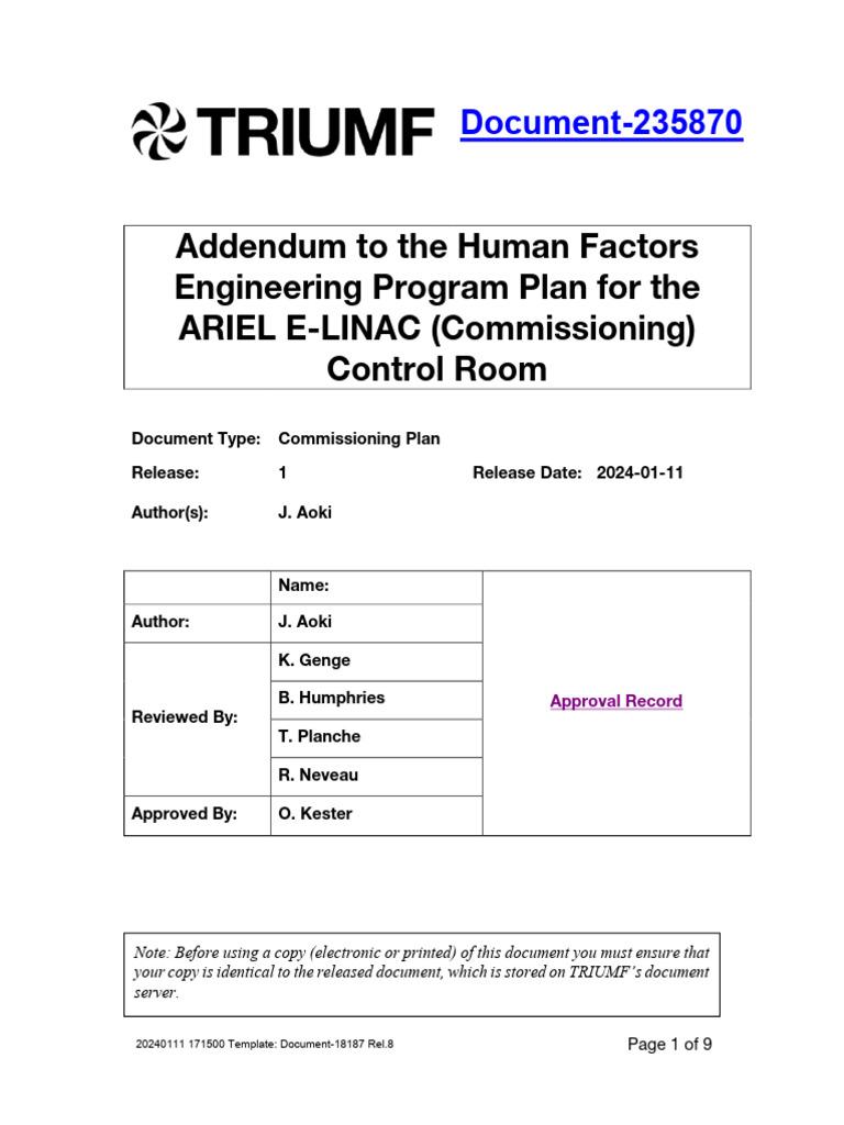 Addendum To The Human Factors Engineering Program Plan For ...